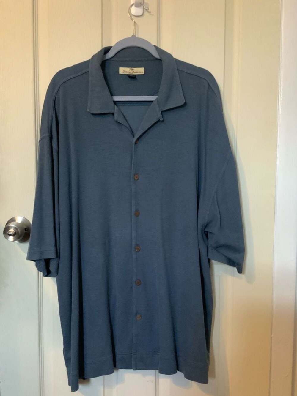 Tommy Bahama Men's XXL Blue Silk Cotton Blend Short Sleeve Textured Camp Shirt